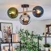Gastor ceiling light, globe light gold, black, 3-light sources