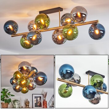 Gastor ceiling light, globe light gold, black, 10-light sources
