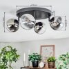 Chehalis ceiling light, globe light chrome, clear, Smoke-coloured, 4-light sources