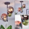 Chehalis ceiling light, globe light 33 cm blue, chrome, green, clear, coppery, Smoke-coloured, 4-light sources