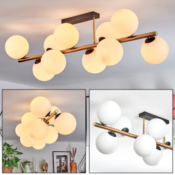 Gastor ceiling light, globe light gold, black, 10-light sources