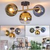 Koyoto ceiling light, globe light gold, black, 3-light sources