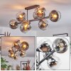 Koyoto ceiling light, globe light chrome, clear, Smoke-coloured, 8-light sources