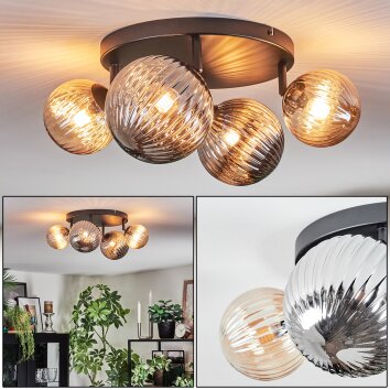 Chehalis ceiling light, globe light Amber, Smoke-coloured, 4-light sources
