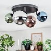 Chehalis ceiling light, globe light blue, chrome, green, coppery, Smoke-coloured, 4-light sources
