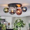 Chehalis ceiling light, globe light blue, chrome, green, coppery, Smoke-coloured, 4-light sources