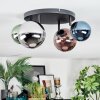 Chehalis ceiling light, globe light blue, chrome, green, coppery, Smoke-coloured, 4-light sources