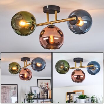 Koyoto ceiling light, globe light gold, black, 3-light sources