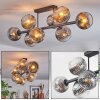 Ripoll ceiling light, globe light chrome, clear, Smoke-coloured, 8-light sources