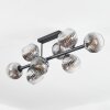 Ripoll ceiling light, globe light chrome, clear, Smoke-coloured, 8-light sources