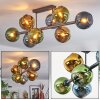Koyoto ceiling light, globe light blue, gold, green, 8-light sources