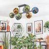 Koyoto ceiling light, globe light blue, gold, green, 8-light sources