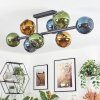 Koyoto ceiling light, globe light blue, gold, green, 8-light sources