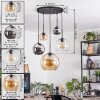 Koyoto hanging light, globe light, pendant light 45 cm Amber, chrome, clear, Smoke-coloured, 5-light sources