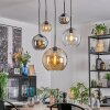 Koyoto hanging light, globe light, pendant light 45 cm Amber, chrome, clear, Smoke-coloured, 5-light sources