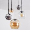 Koyoto hanging light, globe light, pendant light 45 cm Amber, chrome, clear, Smoke-coloured, 5-light sources