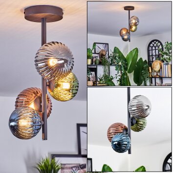 Chehalis ceiling light, globe light blue, green, coppery, Smoke-coloured, 4-light sources