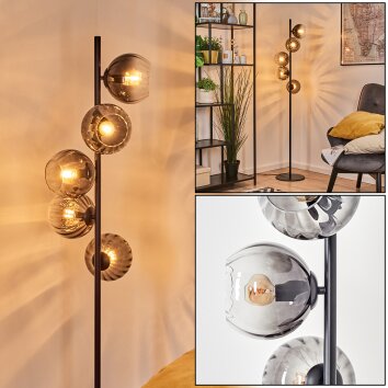 Koyoto globe light, floor lamp clear, Smoke-coloured, 5-light sources
