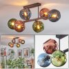 Koyoto ceiling light, globe light blue, green, coppery, 6-light sources