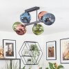 Koyoto ceiling light, globe light blue, green, coppery, 6-light sources