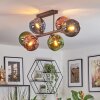 Koyoto ceiling light, globe light blue, green, coppery, 6-light sources