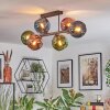 Koyoto ceiling light, globe light blue, green, coppery, 6-light sources