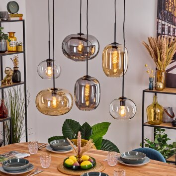 Apedo hanging light, pendant light Amber, clear, Smoke-coloured, 6-light sources