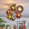 Koyoto ceiling light, globe light blue, green, coppery, 8-light sources