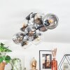Koyoto ceiling light, globe light clear, Smoke-coloured, 10-light sources
