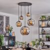 Ripoll hanging light, globe light, pendant light chrome, Smoke-coloured, 5-light sources