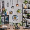 Koyoto hanging light, globe light, pendant light blue, chrome, green, clear, coppery, Smoke-coloured, 5-light sources