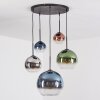 Koyoto hanging light, globe light, pendant light blue, chrome, green, clear, coppery, Smoke-coloured, 5-light sources