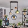 Koyoto hanging light, globe light, pendant light blue, chrome, green, clear, coppery, Smoke-coloured, 5-light sources