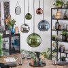 Koyoto hanging light, globe light, pendant light blue, chrome, green, coppery, Smoke-coloured, 5-light sources
