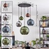 Koyoto hanging light, globe light, pendant light blue, chrome, green, coppery, Smoke-coloured, 5-light sources