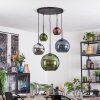 Koyoto hanging light, globe light, pendant light blue, chrome, green, coppery, Smoke-coloured, 5-light sources