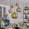 Koyoto hanging light, globe light, pendant light blue, chrome, green, coppery, Smoke-coloured, 5-light sources