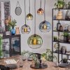 Koyoto hanging light, globe light, pendant light blue, chrome, green, clear, coppery, Smoke-coloured, 5-light sources