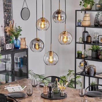 Koyoto hanging light, globe light, pendant light gold, black, 5-light sources