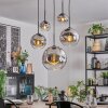 Ripoll hanging light, globe light, pendant light chrome, clear, Smoke-coloured, 5-light sources