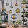 Koyoto hanging light, globe light, pendant light blue, chrome, green, coppery, Smoke-coloured, 5-light sources
