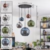 Koyoto hanging light, globe light, pendant light blue, chrome, green, coppery, Smoke-coloured, 5-light sources