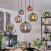 Koyoto hanging light, globe light, pendant light blue, chrome, green, coppery, Smoke-coloured, 5-light sources