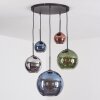 Koyoto hanging light, globe light, pendant light blue, chrome, green, coppery, Smoke-coloured, 5-light sources