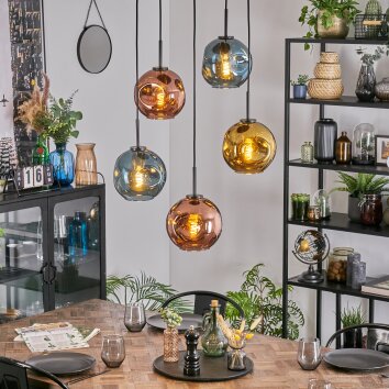 Ripoll hanging light, globe light, pendant light blue, gold, coppery, 5-light sources
