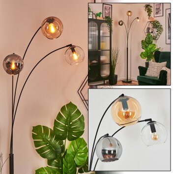 Koyoto globe light, floor lamp Amber, chrome, clear, Smoke-coloured, 3-light sources