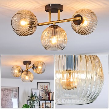 Ripoll ceiling light, globe light gold, black, 3-light sources