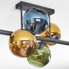 Koyoto ceiling light, globe light blue, gold, green, 6-light sources