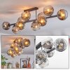 Ripoll ceiling light, globe light chrome, clear, Smoke-coloured, 10-light sources
