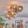 Ripoll ceiling light, globe light chrome, clear, Smoke-coloured, 10-light sources